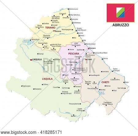 Abruzzo Administrative And Political Map With Flag