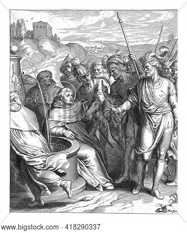 Thomas is on his way to France. He wears the Dominican habit and rests at a well. His brothers find him and take him to his parents' home