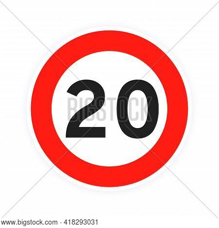 Speed Limit 20 Round Road Traffic Icon Sign Flat Style Design Vector Illustration Isolated On White 