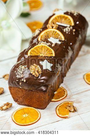 Panettone Is The Traditional Italian Dessert For Easter In 2021. Homemade Panettone Covered In Choco