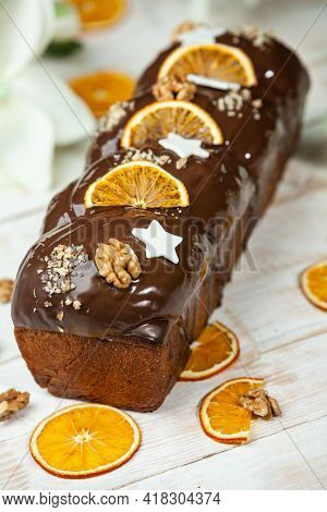 Panettone Is The Traditional Italian Dessert For Easter In 2021. Homemade Panettone Covered In Choco
