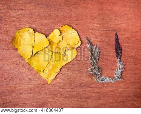 Yellow Leaves And Commen Reed Flower Forming The Message 