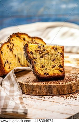 Panettone Is The Traditional Italian Dessert For Easter In 2021. Homemade Panettone Covered In Choco