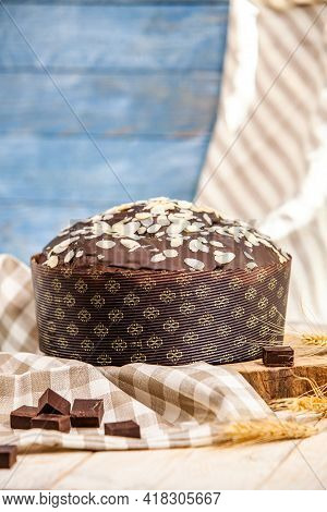 Panettone Is The Traditional Italian Dessert For Easter In 2021. Homemade Panettone Covered In Choco