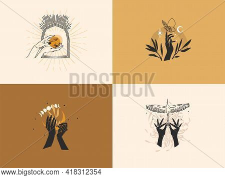 Hand Drawn Vector Abstract Stock Graphic Illustration With Logo Elements Collection Bundle Set, Magi