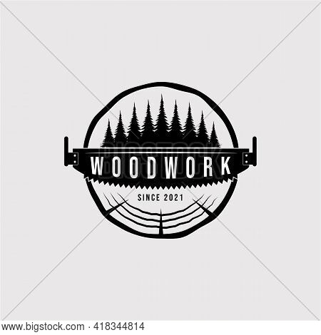 Vintage Carpentry Logo Vector Illustration Design. Woodwork Symbol