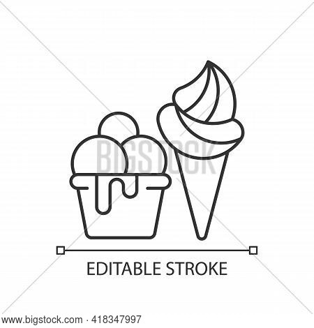 Ice Cream To Go Linear Icon. Frozen Treats Delivery. Gelato, Sorbet. Frozen Dessert With Flavors. Th