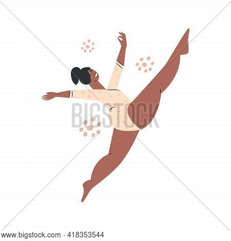 Body Positive Plump African American Woman. Plus Size Girl In Bikini Swimsuit. Chubby Large Lady Mod