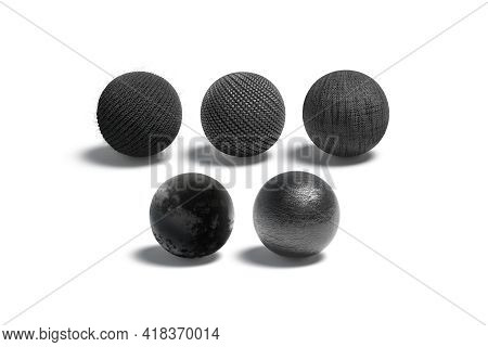 Blank Black Wicker, Knitted, Canvas, Velvet And Leather Ball Mockup, 3d Rendering. Empty Wool, Derma
