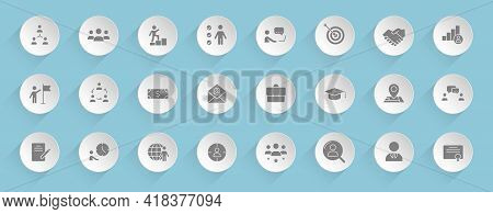 Headhunting Vector Icons On Round Puffy Paper Circles With Transparent Shadows On Blue Background. H
