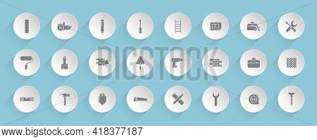 Home Repair Vector Icons On Round Puffy Paper Circles With Transparent Shadows On Blue Background. C