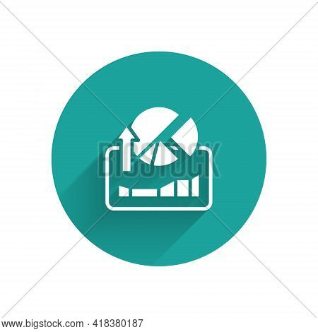 White Stocks Market Growth Graphs And Money Icon Isolated With Long Shadow. Monitor With Stock Chart