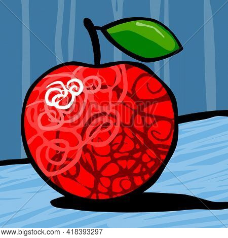 Red Apple With A Leaf. 
Red Apple With A Leaf On A Blue Background. Vector Illustration.