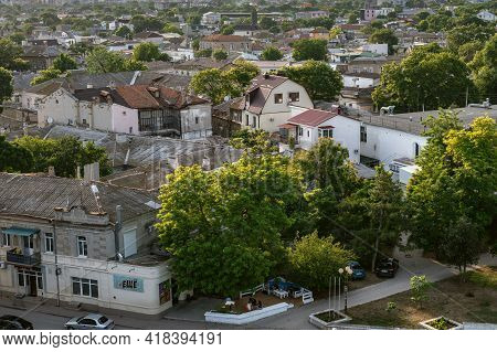 Bird Eyes View On Streets And Buildings Of City Of Yevpatoria On The Peninsula Crimea