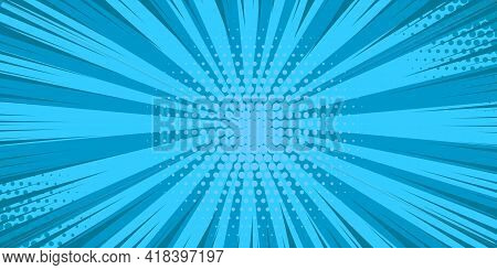 Pop Art Blue Comics Book Cartoon Magazine Cover. Cartoon Funny Retro Pattern Strip Mock Up. Vector H