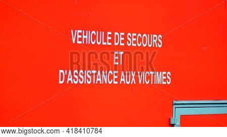 Warsaw, Poland. 26 April 2021.sign Véhicule De Secours Et  D'assistance Aux Victimes -  Rescue Vehic