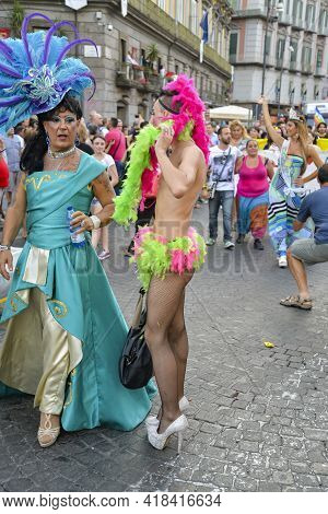Naples, Italy-july 11, 2015: Some Participants In Gay Pride Every Year Brings Together Thousands Of 