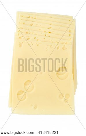 Emmental Cheese, Sandwich Slices, From Above. Sliced Processed Emmentaler, Also Emmenthal, A Yellow,