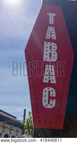 Bordeaux , Aquitaine France - 04 22 2021 : Tobacco Text Sign And Red Brand Logo Of French Store Of T