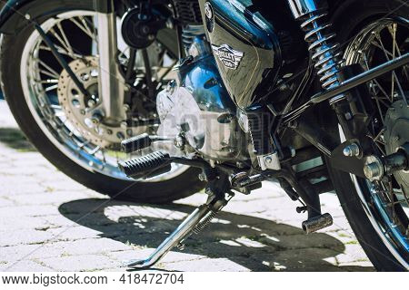 Reims France April 26, 2021 Royal Enfield 500cc Motorcycle Parked In The Streets Of Reims