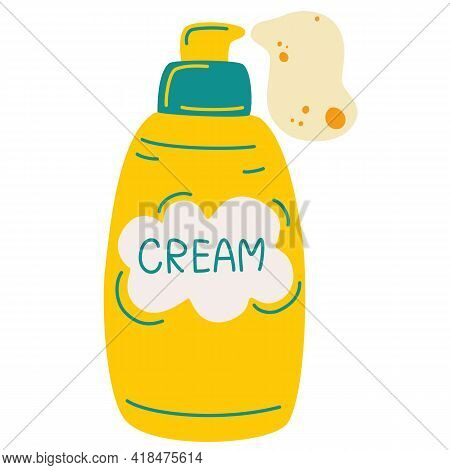 Vector Body Cream Cosmetic Jar. Sun Lotion Tube Icon. Element For Modern Design, Advertising For Sal
