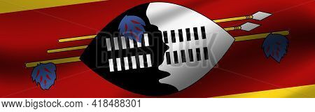 Banner With The Flag Of Esvatini Fabric Texture Of The Flag Of Esvatini.