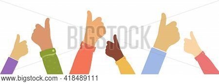Like Hands Colorful Silhouette Banner Vector Illustration. Thumb Up Sign Flat Design