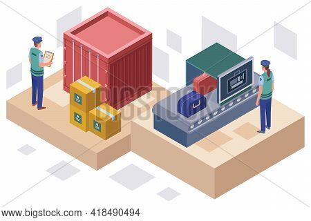 Colourful Isometric Vector Illustration Of Customs Authority