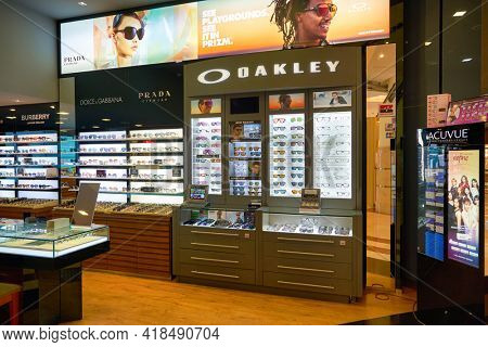 KUALA LUMPUR, MALAYSIA - CIRCA JANUARY, 2020: sunglasses on display at a store in Suria KLCC shopping mall in Kuala Lumpur.