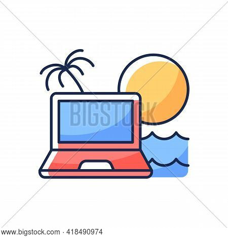 Digital Nomad Rgb Color Icon. Freelancer Laptop. Remote Job. Recreational Trip And Retreat. Nomadic 