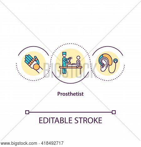 Prosthetist Concept Icon. Healthcare Professional With Overall Responsibly Of Prosthetics Treatment 