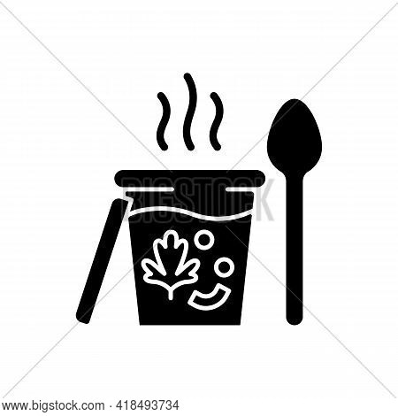 Takeaway Soups Black Glyph Icon. Liquid Food With Meat And Vegetables. Broth, Cream, Chowder. Nutrit
