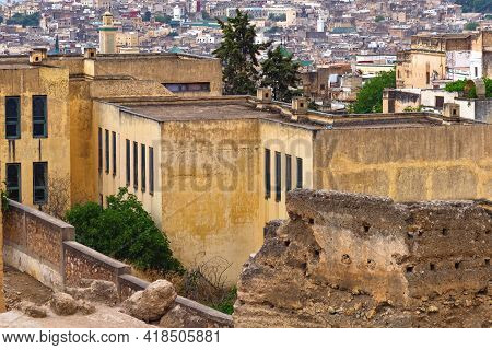 View Of The Shabby Poverty Old Buildings Near The Fez El Bali Medina. Is The Oldest Walled Part Of F