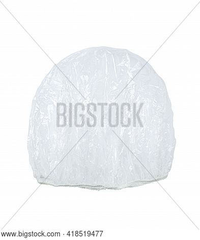 Transparent Shower Cap On White Background, Top View