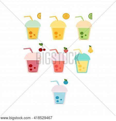 A set of cocktails. Smoothie. Juices. Fruit drinks. Isolated.