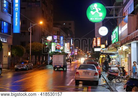 Hualien, Taiwan - November 24, 2018: Night City View Of Hualien, Taiwan. Hualien Is One Of The Bigge