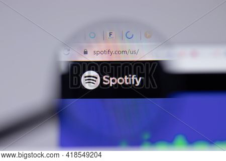 New York, Usa - 26 April 2021: Spotify Logo Close-up On Website Page, Illustrative Editorial