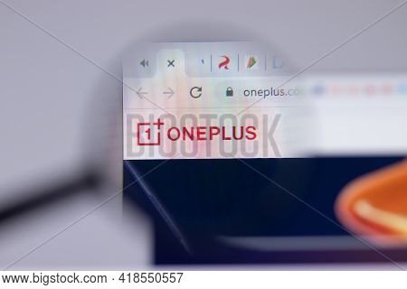 New York, Usa - 26 April 2021: Oneplus Logo Close-up On Website Page, Illustrative Editorial