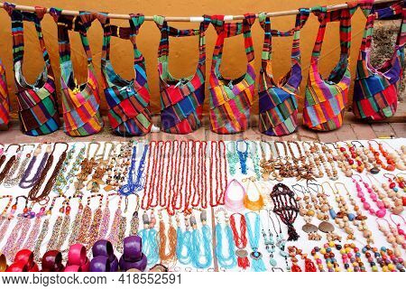Cartagena, Colombia. 26th Of April 2011. A View Of Souvenir Bags 'mochilas' For Sale In The Old Town