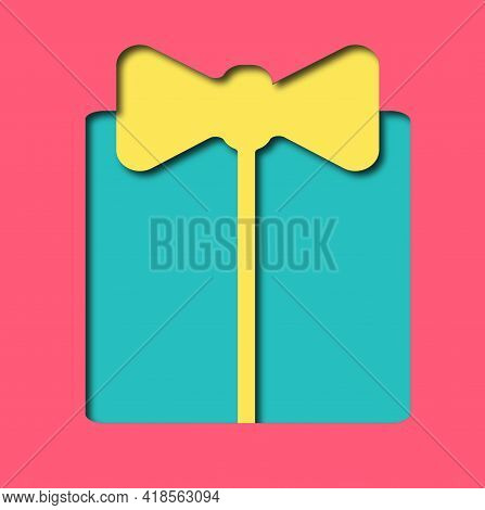 Paper Cut Style. Gift In Green Packaging For The Holiday.