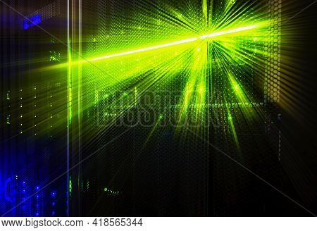 3d Renering Rack With Blade Behind Bars Mainframe In The Data Center