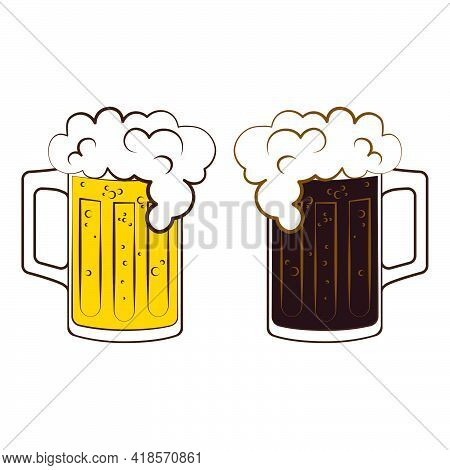 Mugs With Lager And Dark Beer Poster Prost For Oktoberfest On White Background