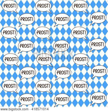 Oktoberfest Vector Seamless Pattern With Prost Bubble Speech On Rhomb Background