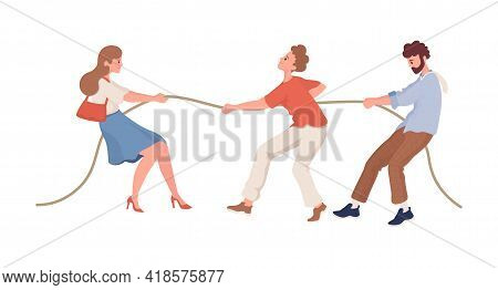 Men Versus Women Vector Flat Illustration Isolated On White Background. Male And Female Characters P
