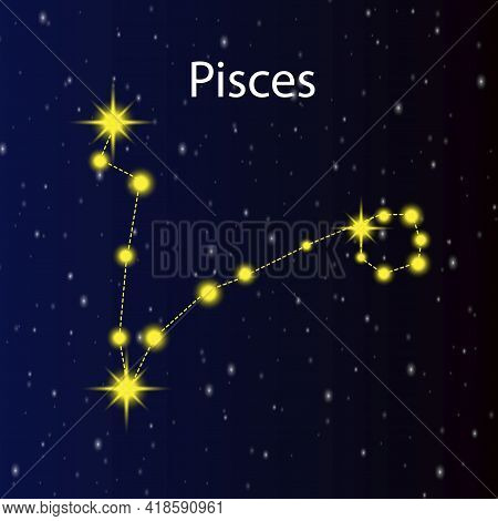 Abstract Illustration With Black Constellation Pisces. Vector Illustration. Stock Image. Eps 10.