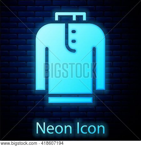 Glowing Neon Shirt Kurta Icon Isolated On Brick Wall Background. Vector