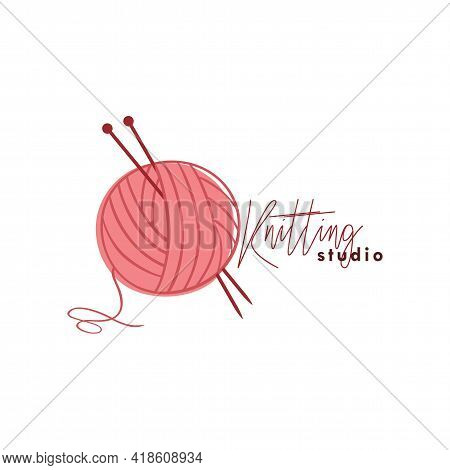 Knitting Studio Logo, Needle And Yarn Logo, Simple Knitting Logo Vector Design Template