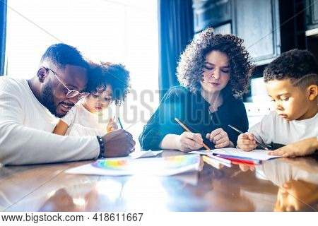 Brazilian Latin Authentic Mixedrace Family Elementary Learn To Paint And To Write