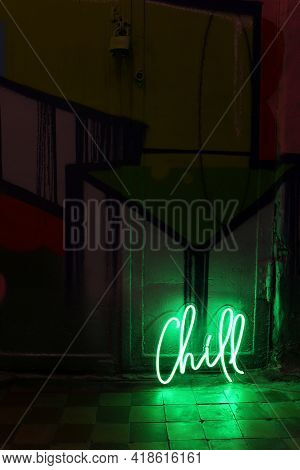 Green Neon Sign Chill. Trendy Style. Neon Sign. Custom Neon. Home Decor.