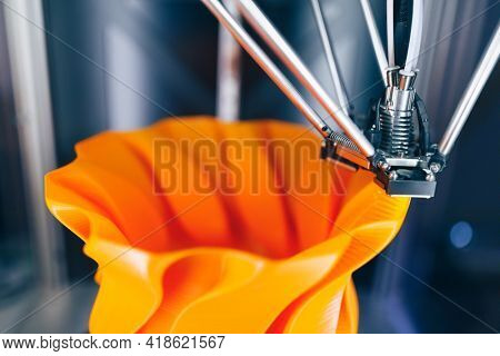 3d printer head in action, close-up view